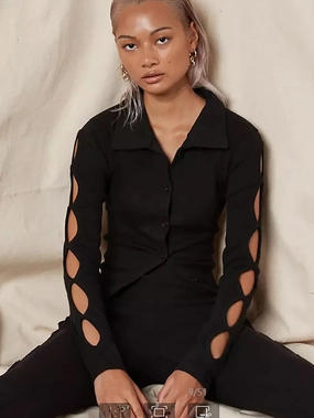 KittenAlarm - V-neck long-sleeve cut-out top