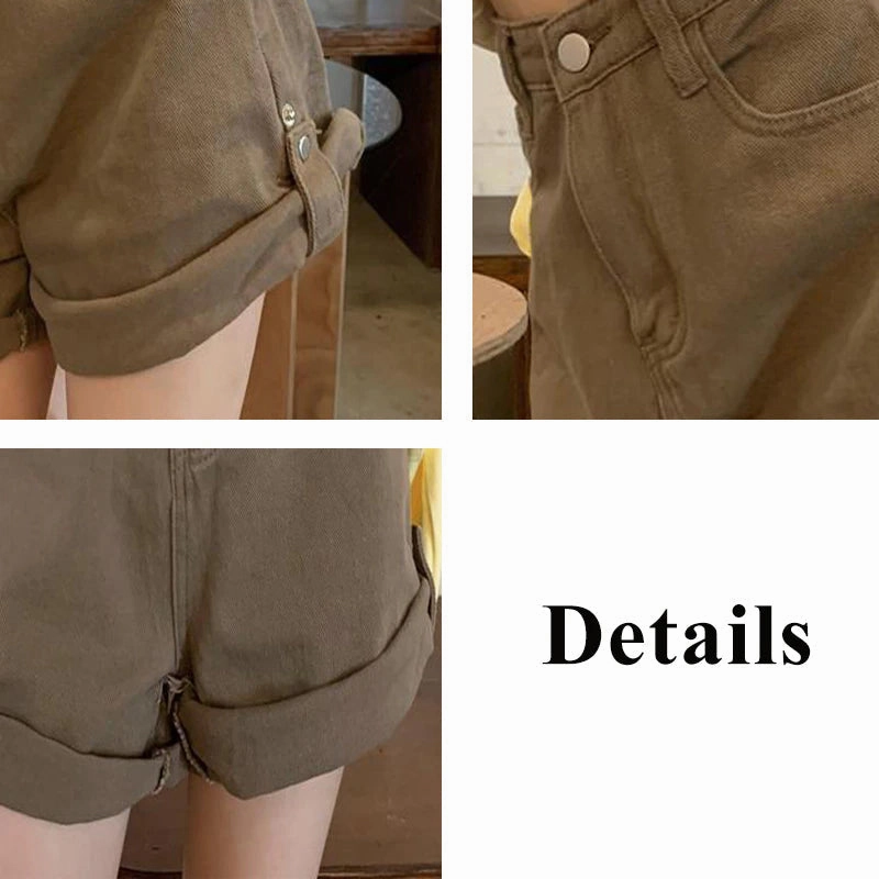 KittenAlarm - Vintage Solid Crimping Brown Shorts Jeans