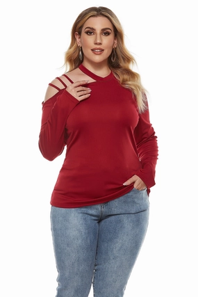 KittenAlarm - Women Plus Size Round Neck Irregular Top T-shirt