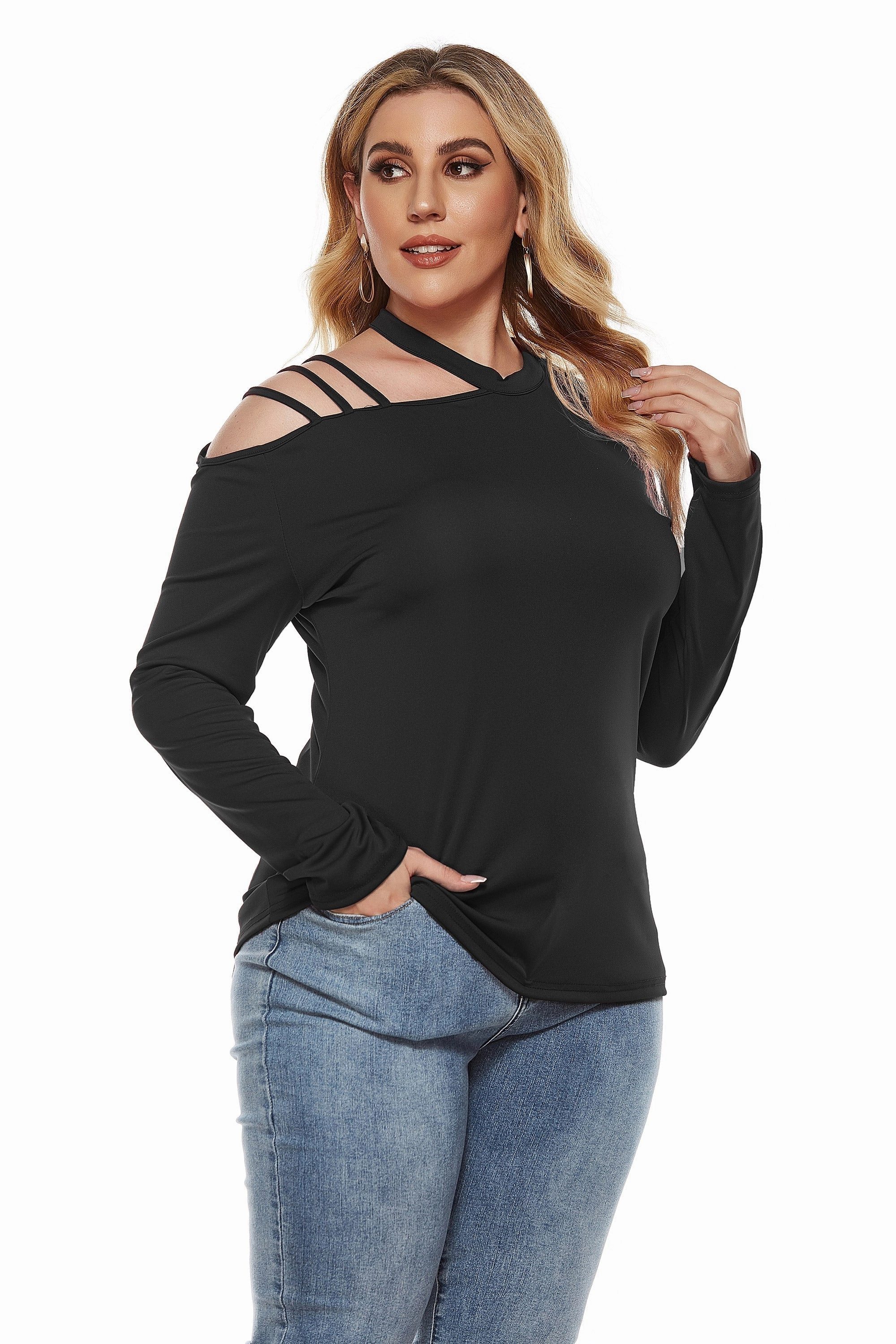 KittenAlarm - Women Plus Size Round Neck Irregular Top T-shirt