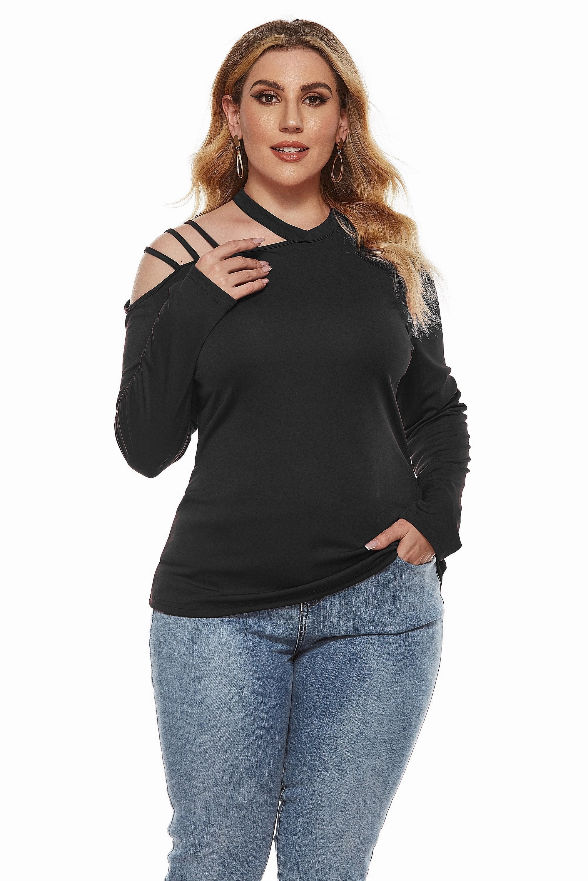 KittenAlarm - Women Plus Size Round Neck Irregular Top T-shirt