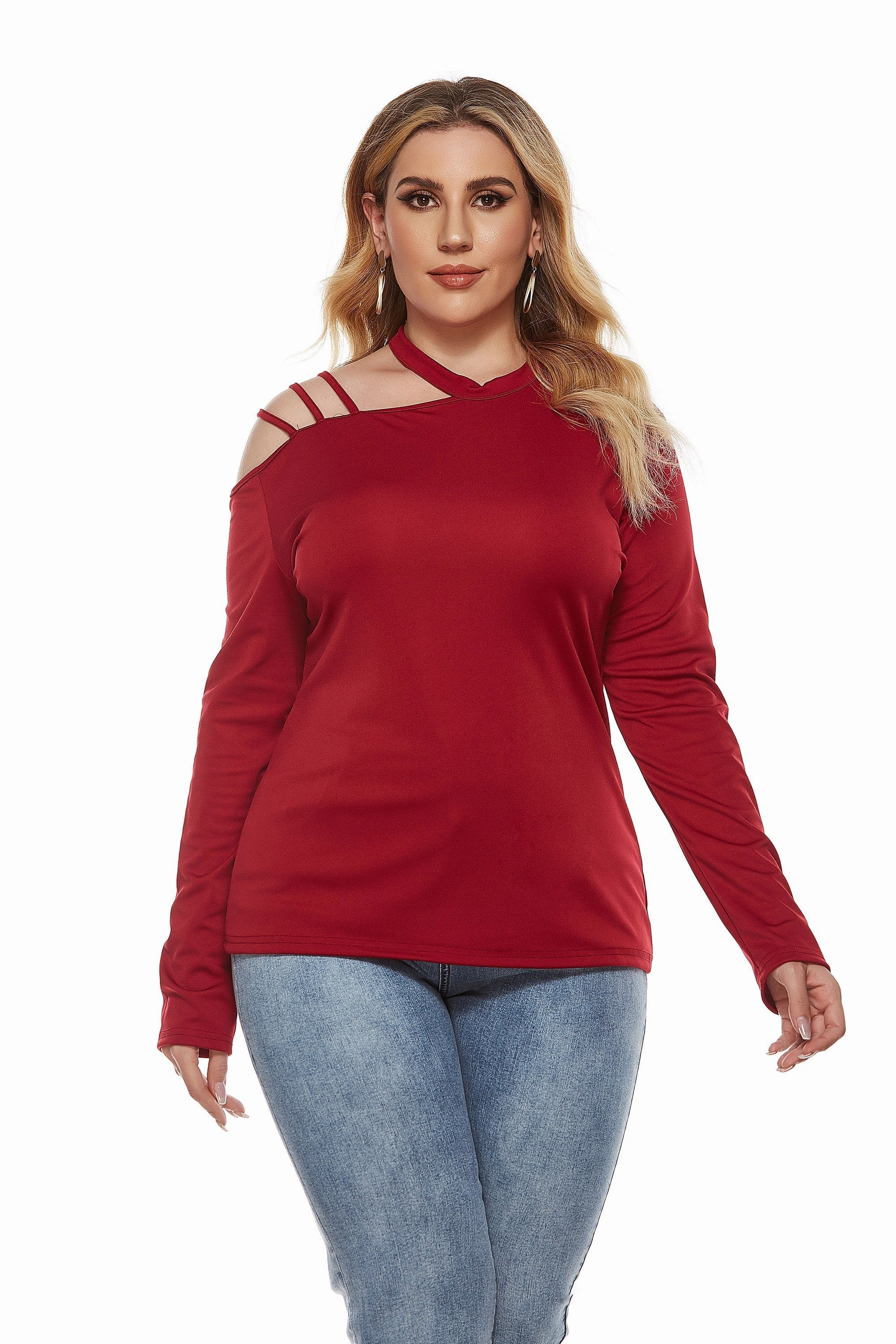 KittenAlarm - Women Plus Size Round Neck Irregular Top T-shirt