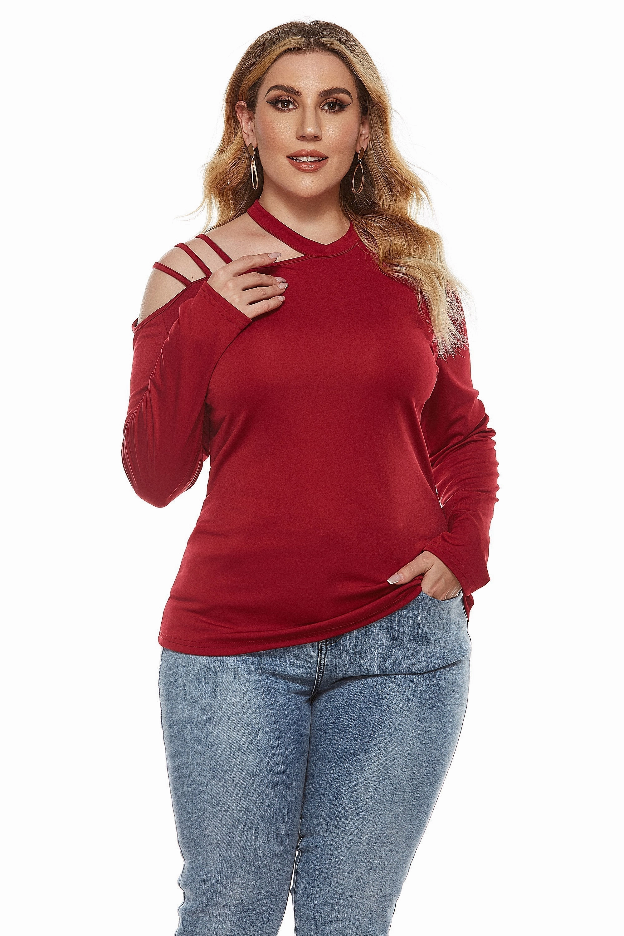 KittenAlarm - Women Plus Size Round Neck Irregular Top T-shirt