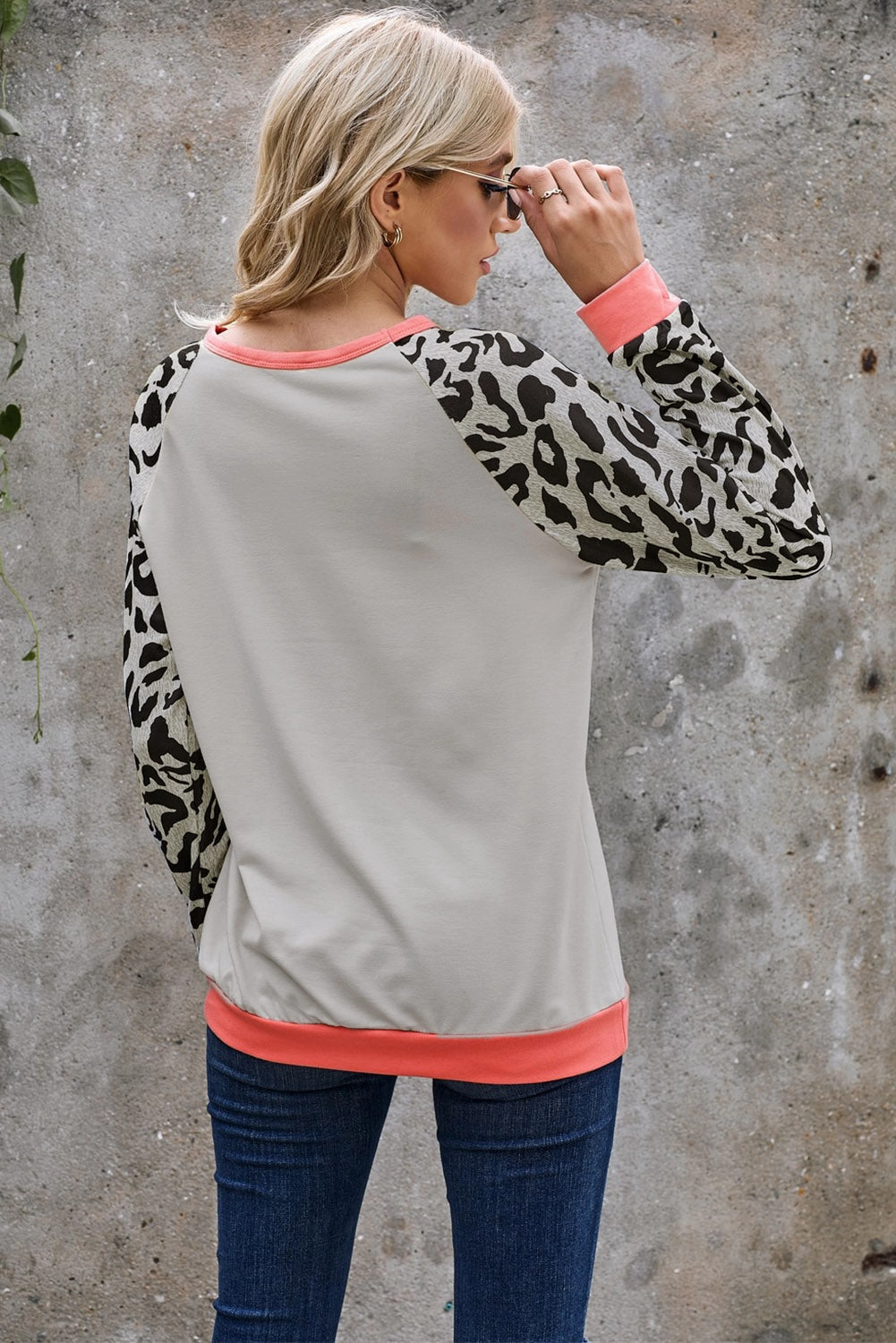 KittenAlarm - Women's Fashion Leopard Color Block Pullover Long Sleeve Crewneck Sweatshirt