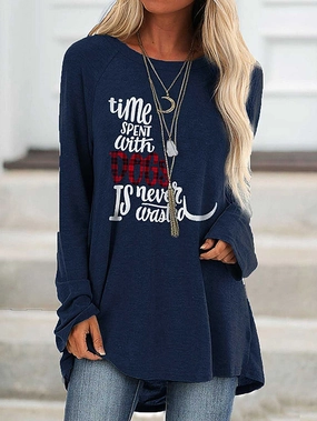 KittenAlarm - Women's Round Neck Casual Letter Printed Long Sleeve Pullover Tops