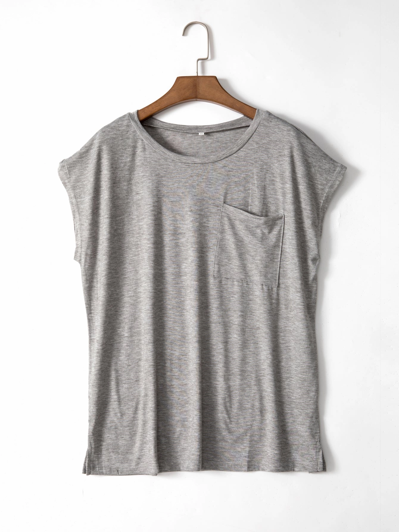 KittenAlarm - Women top solid color pocket off-shoulder round neck short sleeve T-shirt