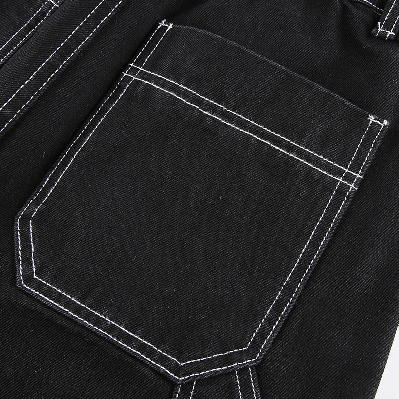 KittenAlarm - Womens Fashion Trends Pockets Patchwork Baggy Jeans Fashion Streetwear 100% Cotton Women Denim Trouser Loose Cargo Pants Korean Jeans Harajuku
