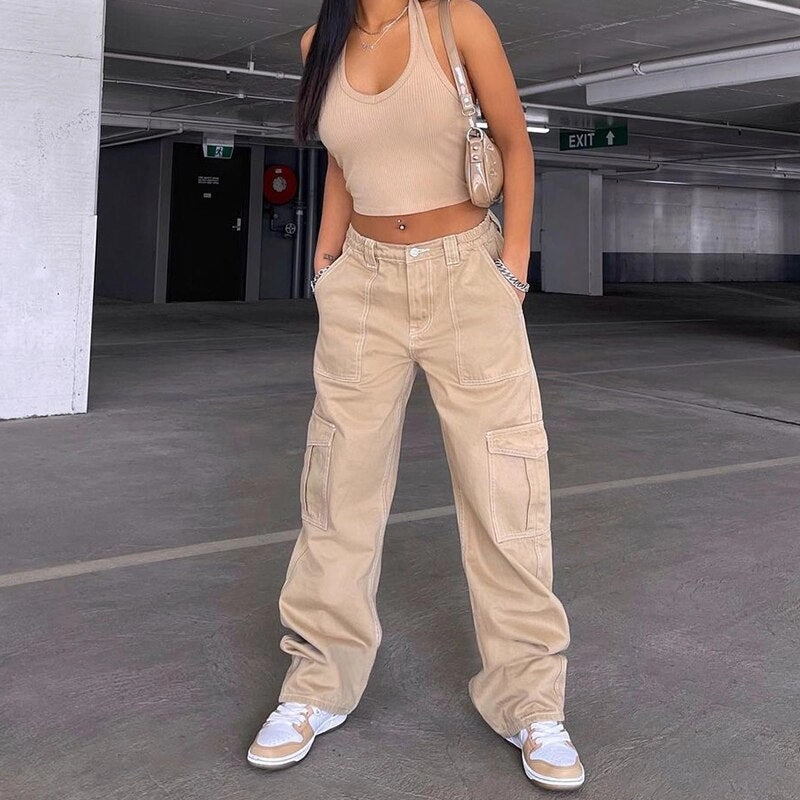 KittenAlarm - Y2k Cargo Pants Women's Jeans New Fashion Baggy Jeans Denim Overalls 90s Low Rise Pocket Straight Leg Trousers Streetwear