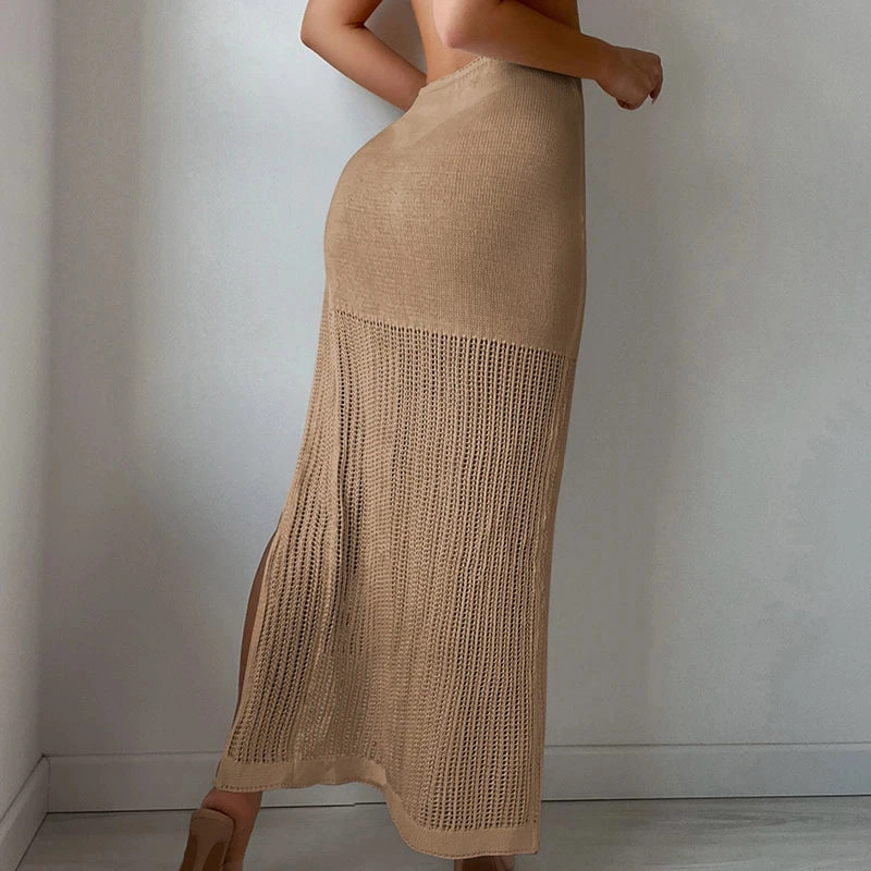 Knitted Hollow See-Through Beach Sunscreen Skirt