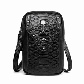 Motorcycle Outdoor Ladies Mobile Snake Phone Lipstick Punk Skull Travel Pattern Shoulder Bag