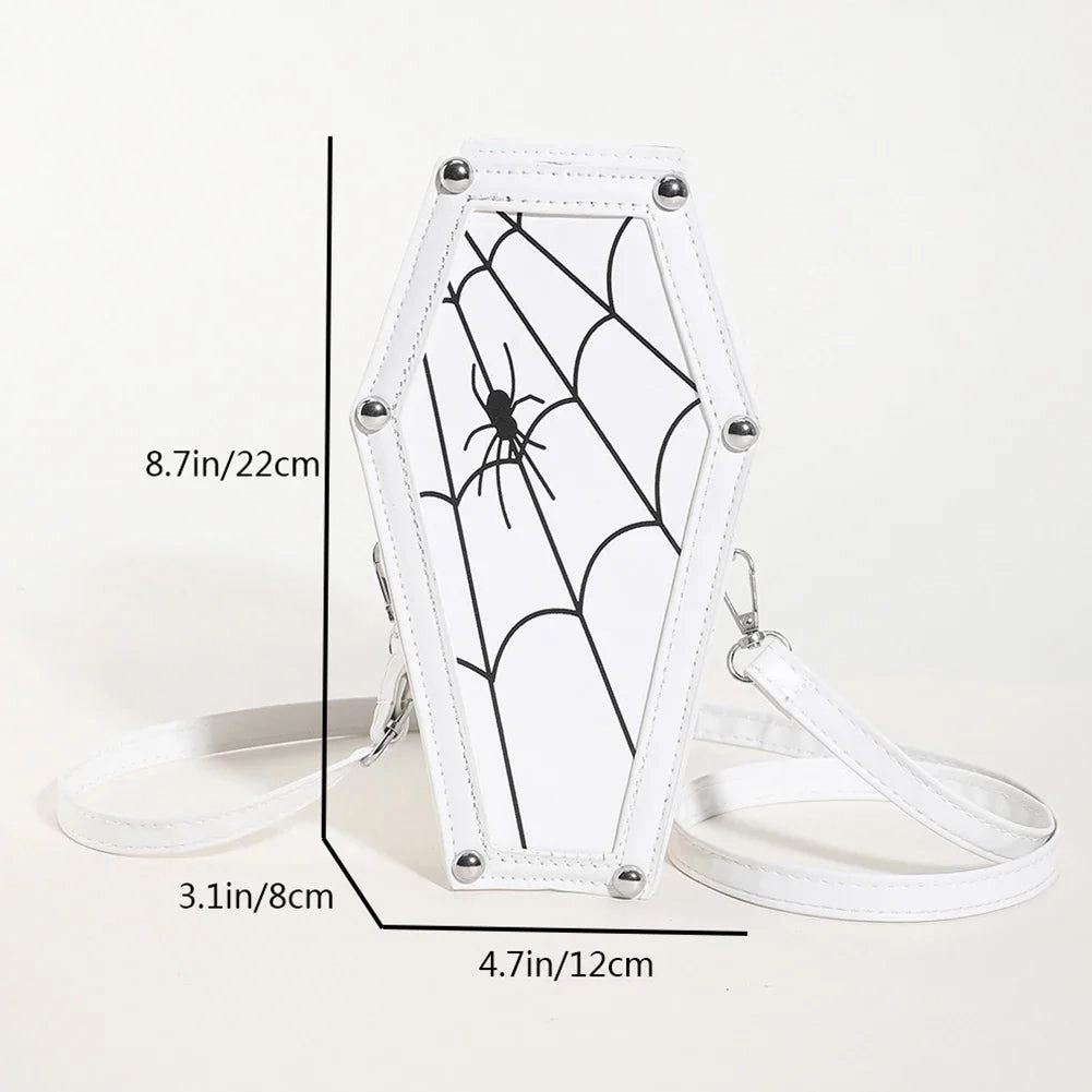 Novelty Coffin Sling Halloween Leather Gothic Spider PU Web Shape Bag