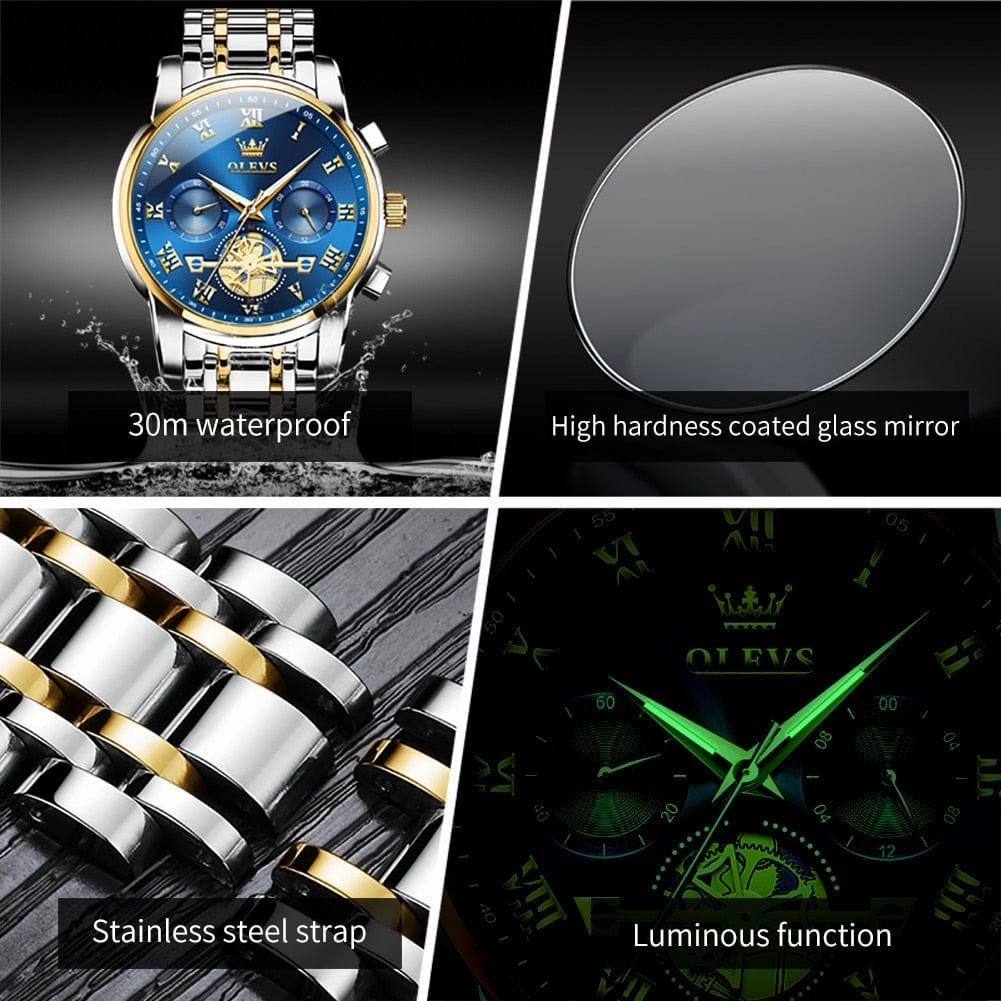 Olevs Top Brand Men's Watches Classic Roman Scale Dial Luxury Wrist