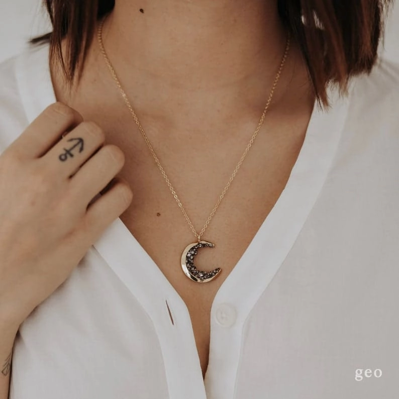 Ready to Ship Crystal Necklace For Women Birthday Gift For Her Celestial Moon Necklace Gothic Handmade Jewelry Halloween Gift for Her