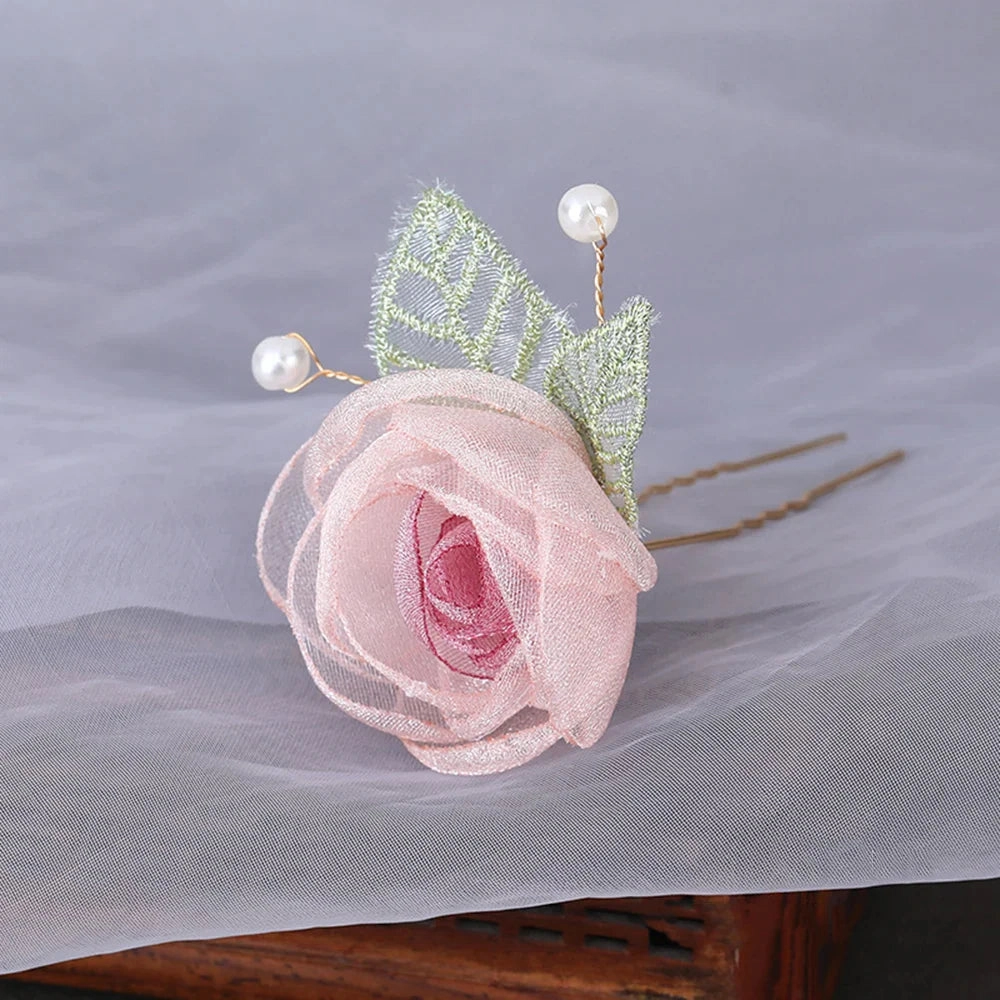 Red Wedding Rose Flower Bride Headdress Hair Accessory