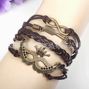 Retro Gold Men's Skull Bangle Bracelet Multicolor Leather Chain Bracelets