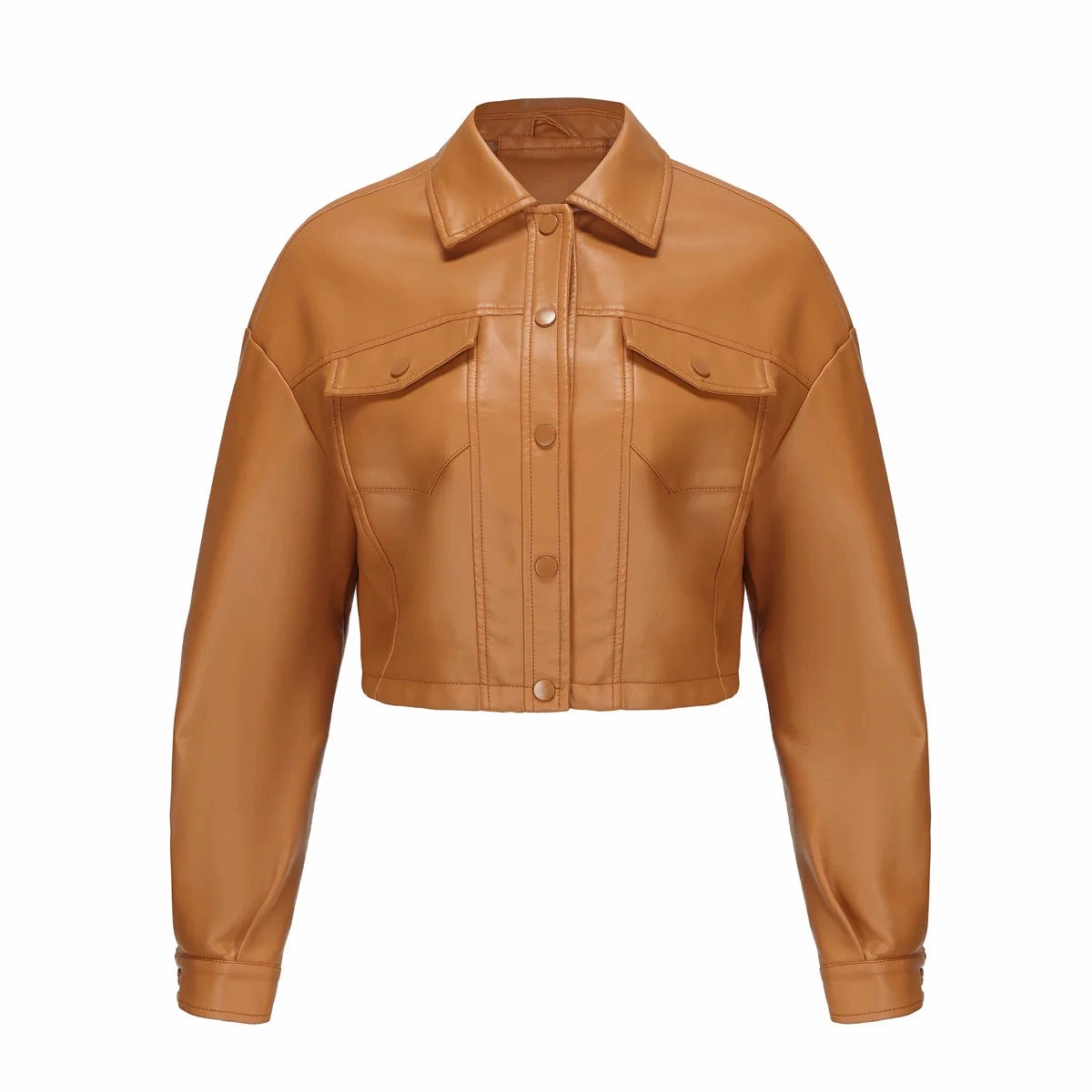 Spring Autumn Faux Leather Cropped Motorcycle Long Sleeve Jackets