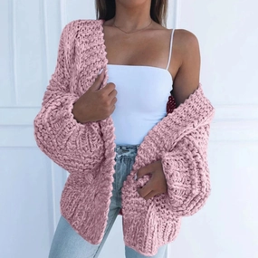 Thick Warm Solid Color Open Front Polyester Spandex Winter Coats