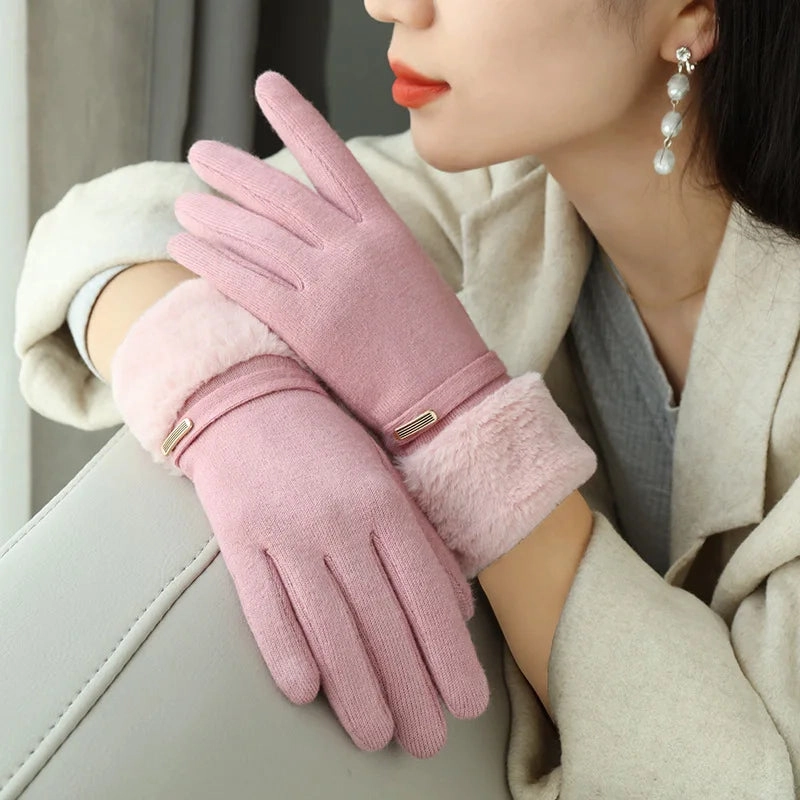 Velvet Touch Screen Thicken Plush Suede Drive Christmas Glove