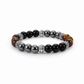 Vintage Tiger-eye Men's Beaded Bracelet Natural Stone Beads Buddha Bracelets for Men
