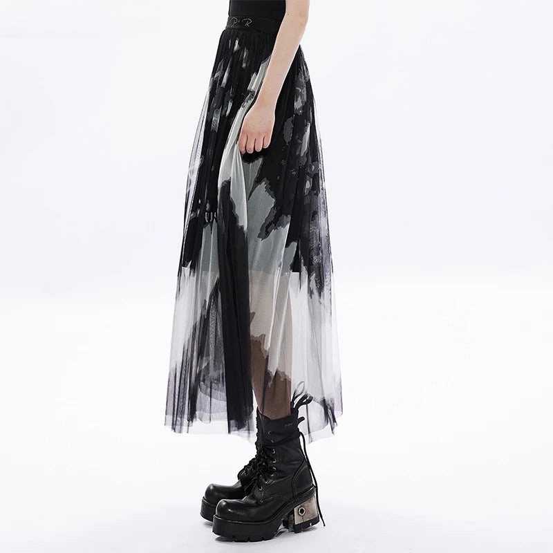 Women's At Girl Waist Gauze Letter Mid-length Logo Embroidery Rivet Tie Dyed Daily Fashion Skirt