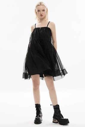 Women's Metal Black Skull Slip Triangular Decoration Two Mesh Frock Dark Flag Wear Skirt
